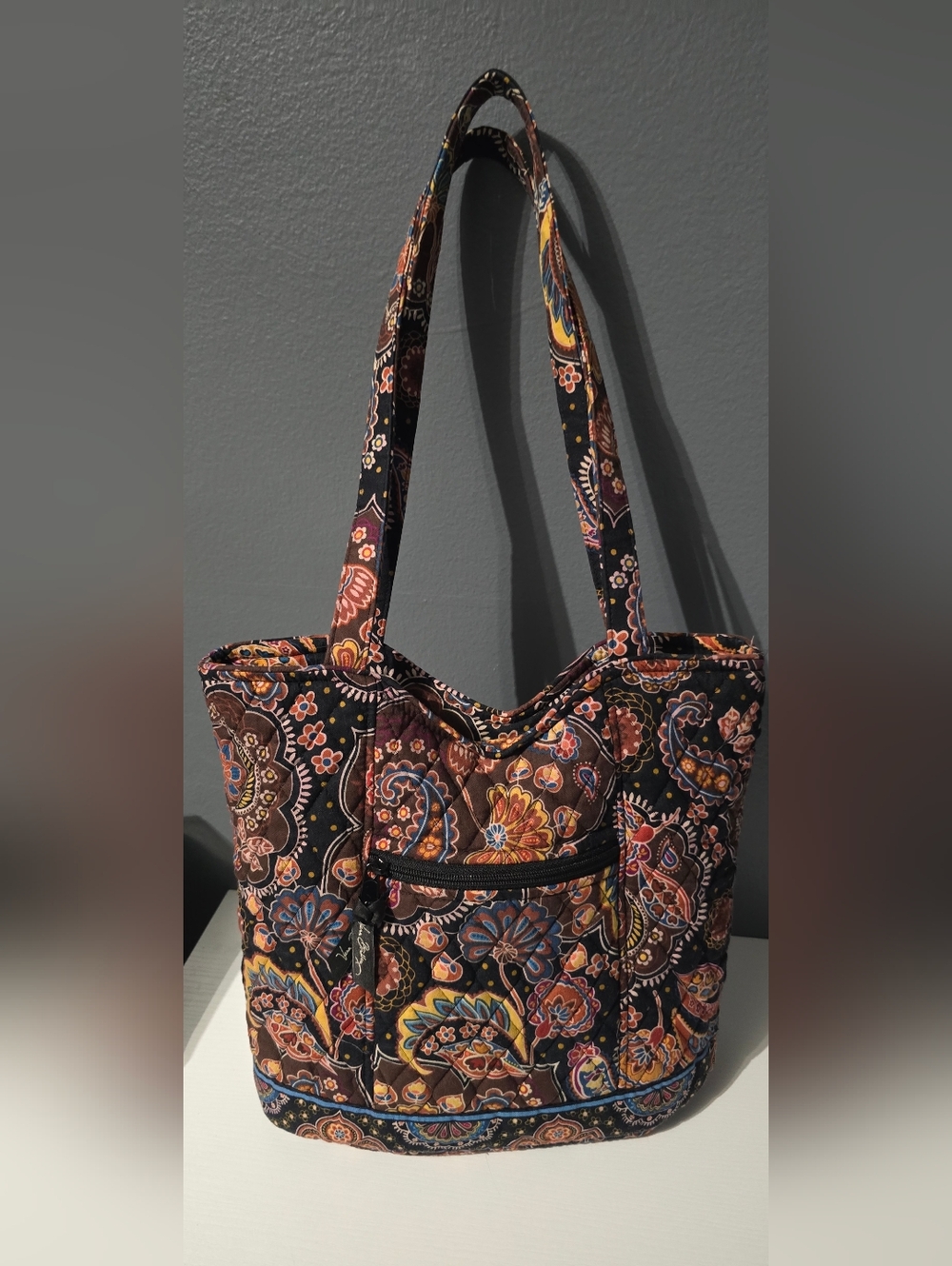 Vera Bradley KENSINGTON Quilted Shoulder Bag Tote Black Brown Paisley